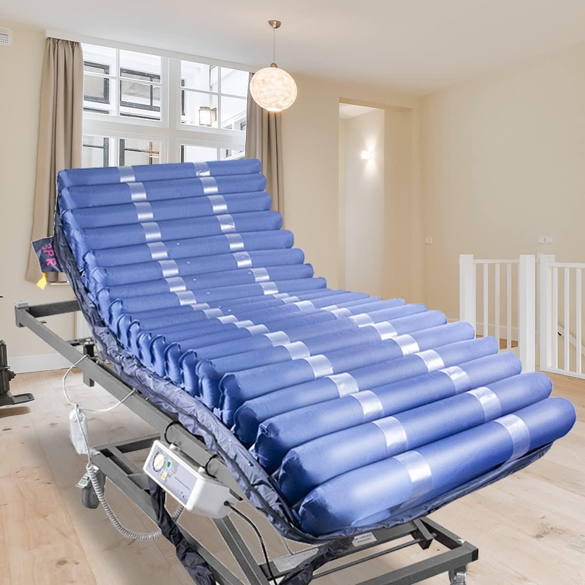 ® Pro, Matelas à air Alternatif, 200x120x22, Mobi 4 Plus, Simple Largeur 120 cm, Compresseur Silencieux, 20 cellules d'air, pour escarres Grade i, II, III & iv, Bleu 200 x 120 x 22 cm