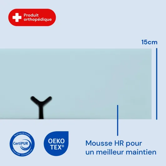 Matelas Professionnal HR Haute Résilience de 15 cm d'épaisseur - Housse Imperméable - Convient pour lits électriques (90x190 cm), Bleu 90 x 190 cm