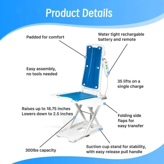 Siège élévateur électrique étanche pliable avec télécommande, pour la récupération des chutes et la sécurité du bain à la maison Bleu