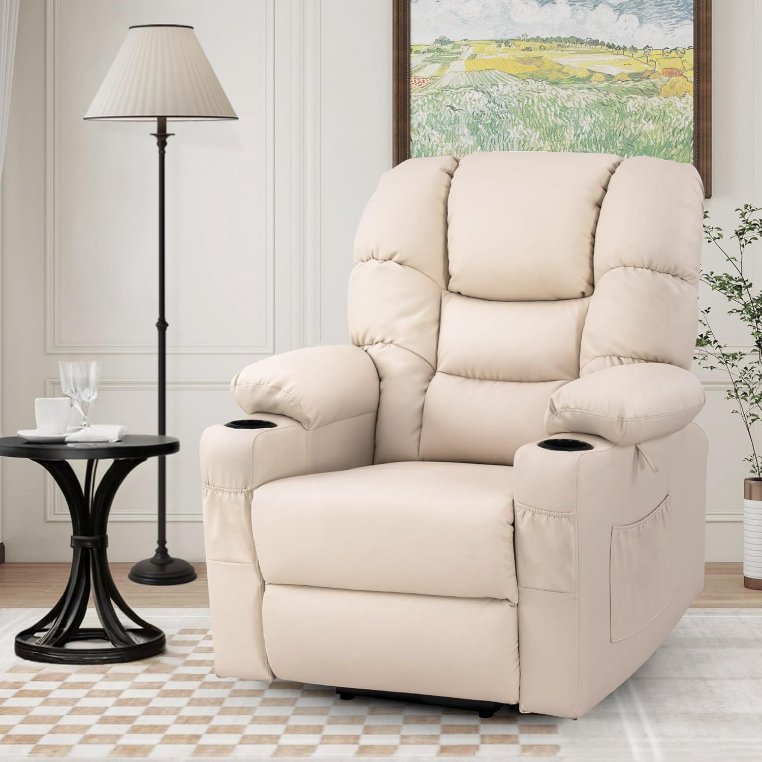 Fauteuil électrique avec 3 Moteurs, Dossier et Support de Jambe réglables, Fonction Relaxation et Couchage jusqu'à 170°, Appui-tête réglable 7550 (Blanc crème)