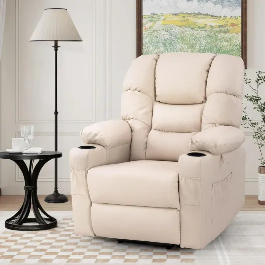 Fauteuil électrique avec 3 Moteurs, Dossier et Support de Jambe réglables, Fonction Relaxation et Couchage jusqu'à 170°, Appui-tête réglable 7550 (Blanc crème)