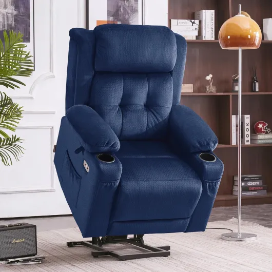 MCombo Fauteuil Releveur électrique 3 Moteurs, pour Personnes âgées, Fauteuil Relax avec Massage et Chaleur, Appui-tête Réglable et Repose-Pieds Allongé, Ports USB, 7664 (Bleu, Petit) Bleu Petit