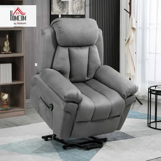 Fauteuil releveur électrique, Fauteuil Relax électrique avec Repose-Pied Ajustable, Dossier inclinable, télécommande, Poche latérale, pour Personnes âgées, Gris Gris Clair