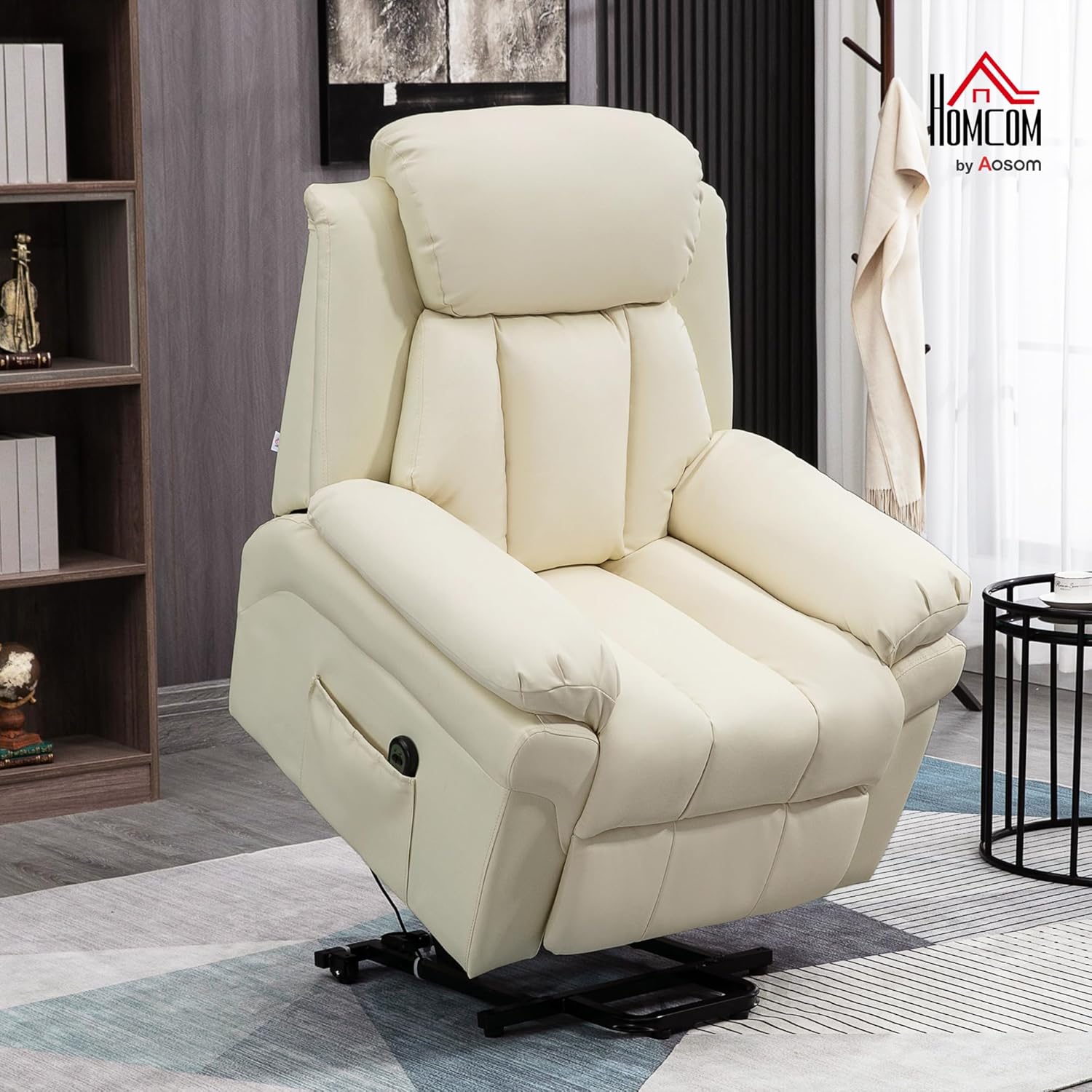 Fauteuil releveur électrique, Fauteuil Relax électrique avec Repose-Pied Ajustable, Dossier inclinable, télécommande, Poche latérale, pour Personnes âgées, crème