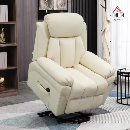 Fauteuil releveur électrique, Fauteuil Relax électrique avec Repose-Pied Ajustable, Dossier inclinable, télécommande, Poche latérale, pour Personnes âgées, crème