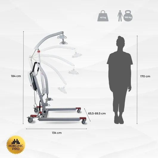 ®, Grue électrique pour Le Transfert de Patients, Fortuna, Marque européenne, Supporte 180 kg, Harnais Inclus, Personnes âgées, Stable, Acier, Pliable