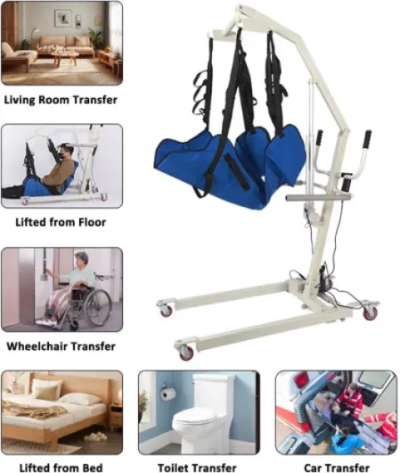 Lève-Personne Électrique avec Commande à Un Bouton, Barre de Levage Rotative à 360°, Base Ajustable, Sangle en Nylon 150kg, Transfert Intérieur Lit et Fauteuil Roulant