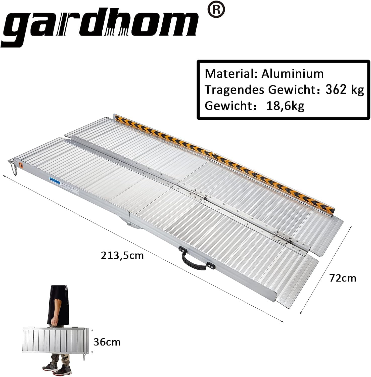Rampe Fauteuil Roulant, gardhom 213,5x72cm Argent Rampe Handicapé d'Accès Pliable Capacité de Chargement de 362KG 213.5 cm
