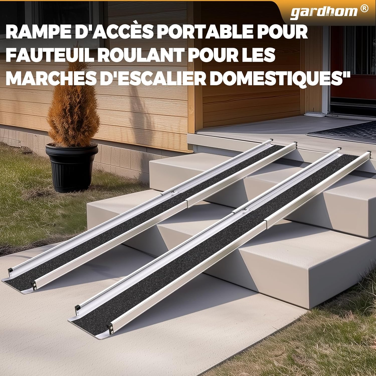 2PCS Rampes Télescopiques pour Fauteuils Roulants, gardhom 120-213CM Rampe d'Accès pour Fauteuils Roulants Rampe d'Accès Antidérapante Réglable avec Bords de Sécurité Max - 272 kg 213 cm