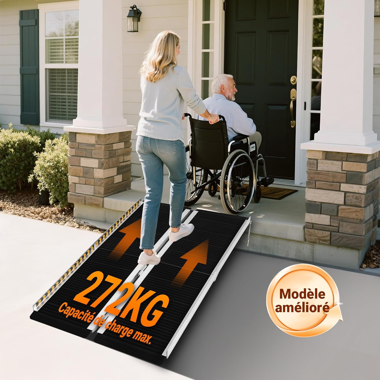 Rampe pour Fauteuil Roulant – 1830 x 720 x 50 mm – capacité de Charge 270 kg – en Aluminium – Surface antidérapante – Rampe d'accès 2X Pliable Mobile pour Chaise Roulante, Handicapé, PMR