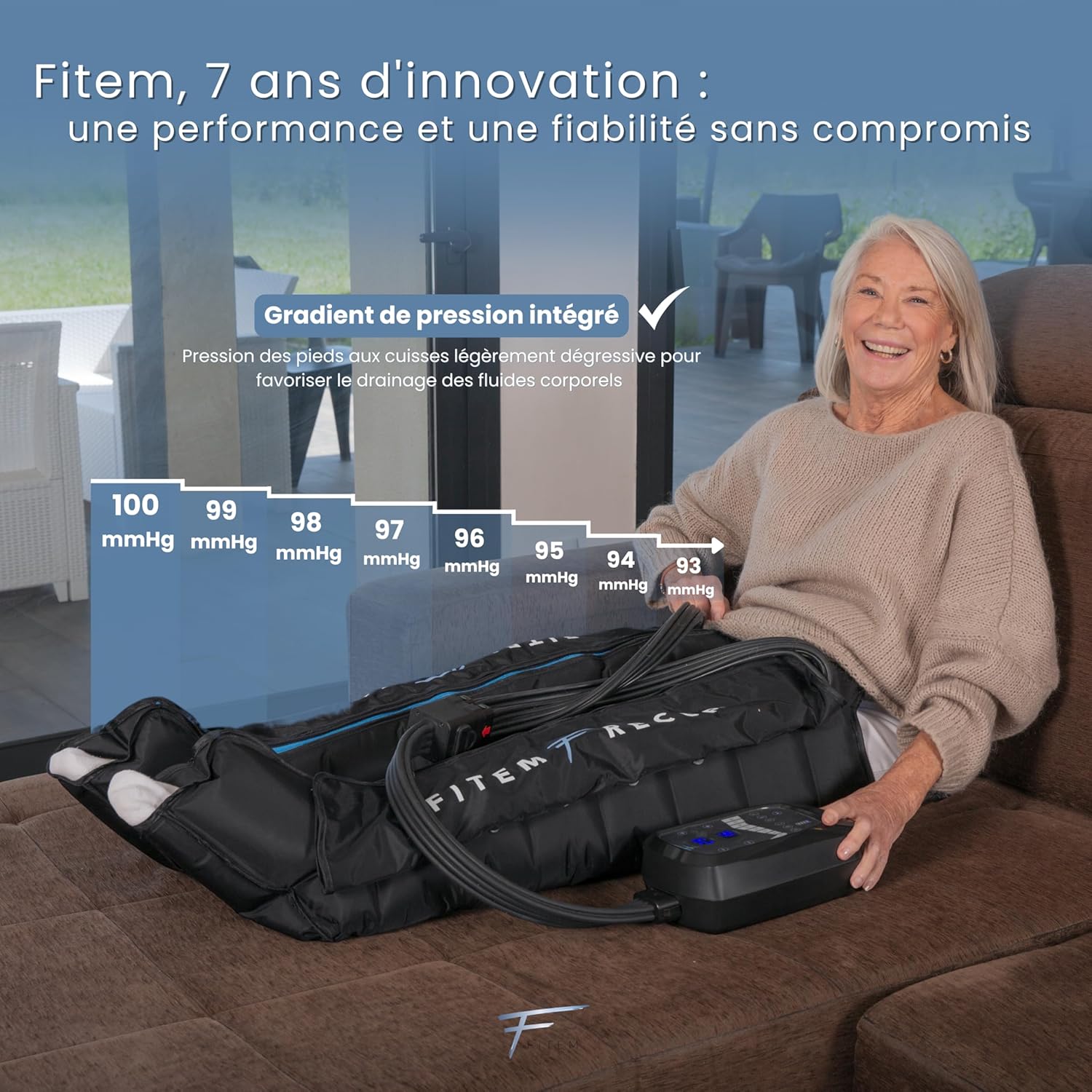 Fitem Bottes de Pressothérapie - 8 chambres, 6 modes - Massage des Jambes et pieds - Drainage lymphatique - Jambes Lourdes - Rétention d'eau - Anti-Cellulite - Récupération sportive - Garantie 2 ans L (1m76 - 1m87)