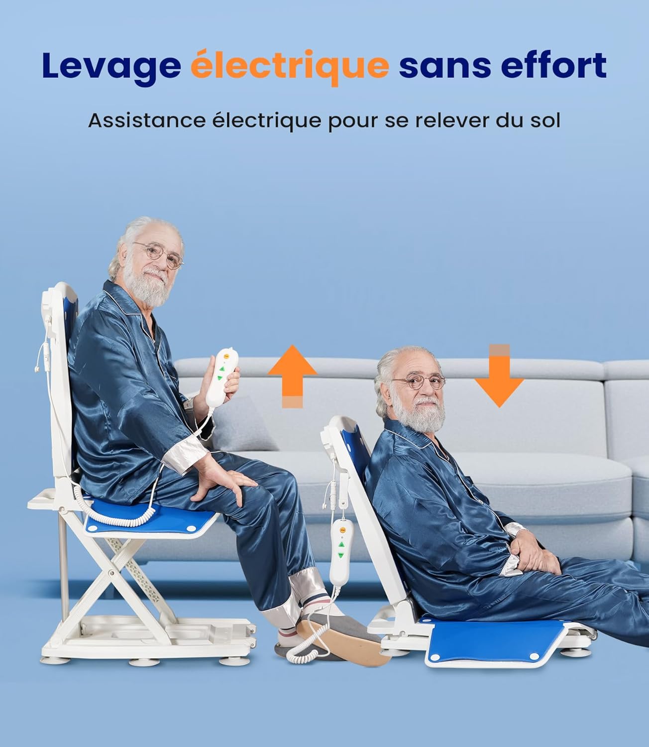 Fauteuil élévateur électrique AX10, siège releveur Mobile avec roulettes, Pliable et réglable en Hauteur 0–50 cm, Jusqu’à 140kg, Aide au relevage pour Personnes âgées à Domicile