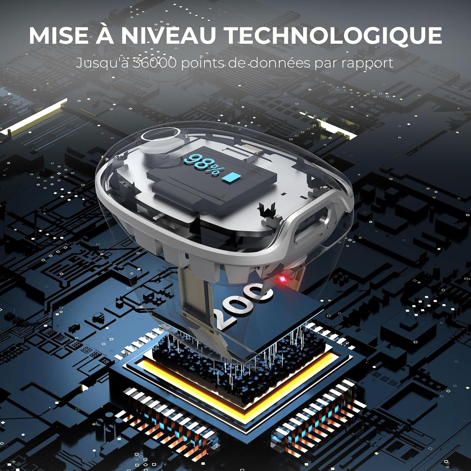 O2Ring-S Oxymètre de pouls avec Rappel de Vibration, Autonomie de 24 heures, Compteur de Saturation en Oxygène Rechargeable par Bluetooth, Suivi du Sommeil avec 4 x 10 Heures de Mémoire Intégré