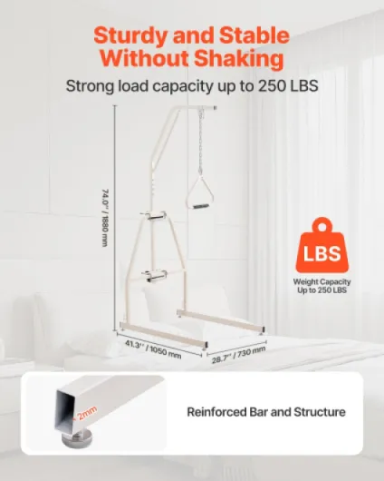 Potence de Lit, Barre Trapèze de Lit avec Pince et Support au Sol, Capacité 113,4 kg, Aide à se Lever pour Personnes Âgées, Handicapées, Patients, Hôpital, Maison de Retraite, Soins à Domicile 1050 x 730 x 1880 mm