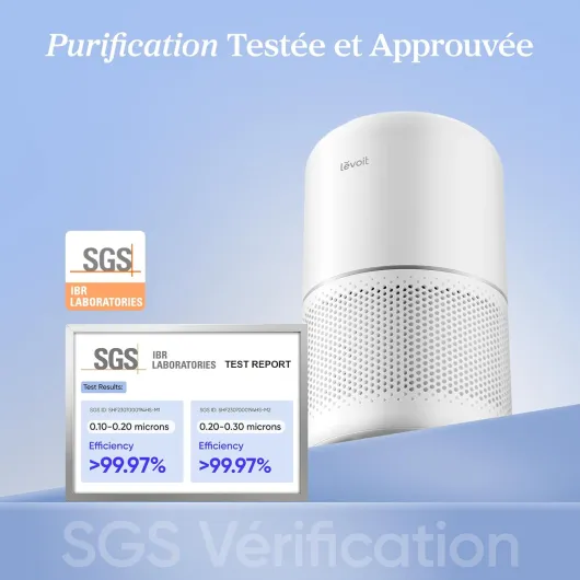 LEVOIT Purificateur d'Air Masion avec HEPA Filtre, CADR 187m³/h, 360° Purifier, 24dB Mode Veille, 100% Sans Ozone, avec 3 Vitesses, Minuterie, Capturer la Fumée Pollen Poussière Core 300 Blanc 40m²