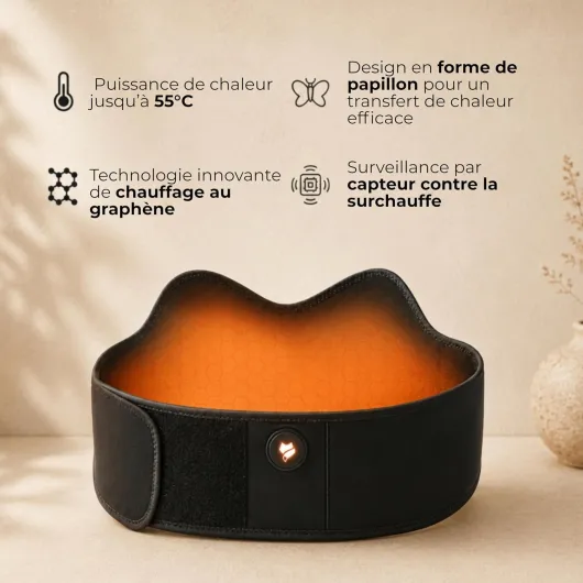 Vulpés HeatBelt Pro 10 – Ceinture Chauffante Lombaire - Chaleur Profonde Infrarouge pour le dos, les reins & le bassin - Matériau en bambou doux pour la peau - Batterie 10 000 mAh Onyx Black 60-80 cm
