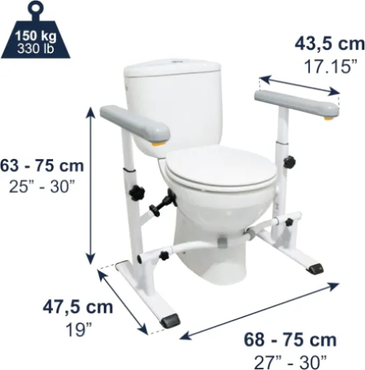 Cadre Toilette avec Accoudoirs Réglables, Structure de Sécurité pour WC Handicapé, Barre d’Appui Latérale, Largeur et Hauteur Ajustables