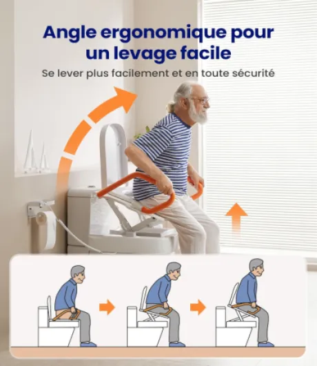 Rehausse WC électrique AX12, Rehausseur WC, Aide au lever, charge max 150 kg, aide au lever pour seniors, avec accoudoirs, mouvement ergonomique de levage, pour seniors & adultes
