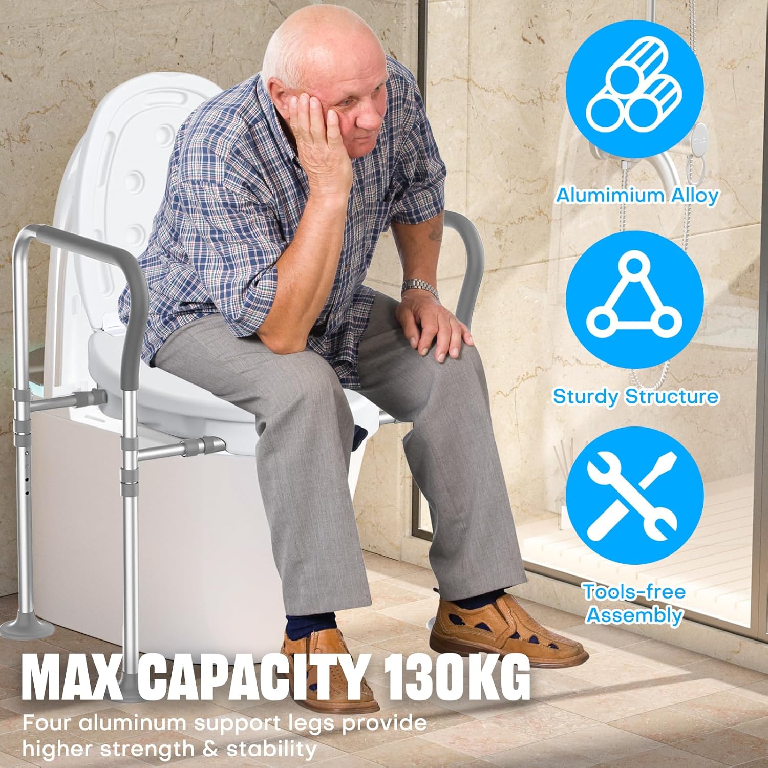 Rehausseur De Toilettes Adulte, Rehausseur WC Adulte avec Accoudoirs Ajustables en Hauteur et Largeur, Rehausseur Toilette pour Seniors, Femmes enceintes, Personnes à Mobilité Réduite