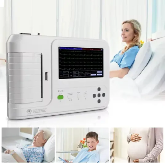 Moniteur ECG Portable avec écran Tactile LCD 7 Pouces, Appareil ECG 6 Canaux 12 Dérivations, Capacité De Stockage De Plus De 1000 Enregistrements, Interface Et Rapports Multilingues