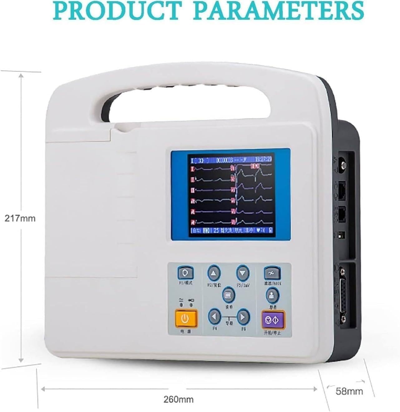 Machine ECG portable 12 fils - Électrocardiographe numérique moniteur cardiaque avec écran LCD et capacité d'impression