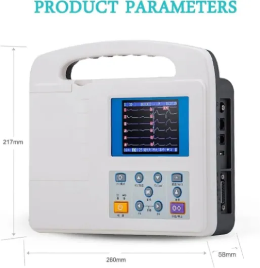 Machine ECG portable 12 fils - Électrocardiographe numérique moniteur cardiaque avec écran LCD et capacité d'impression