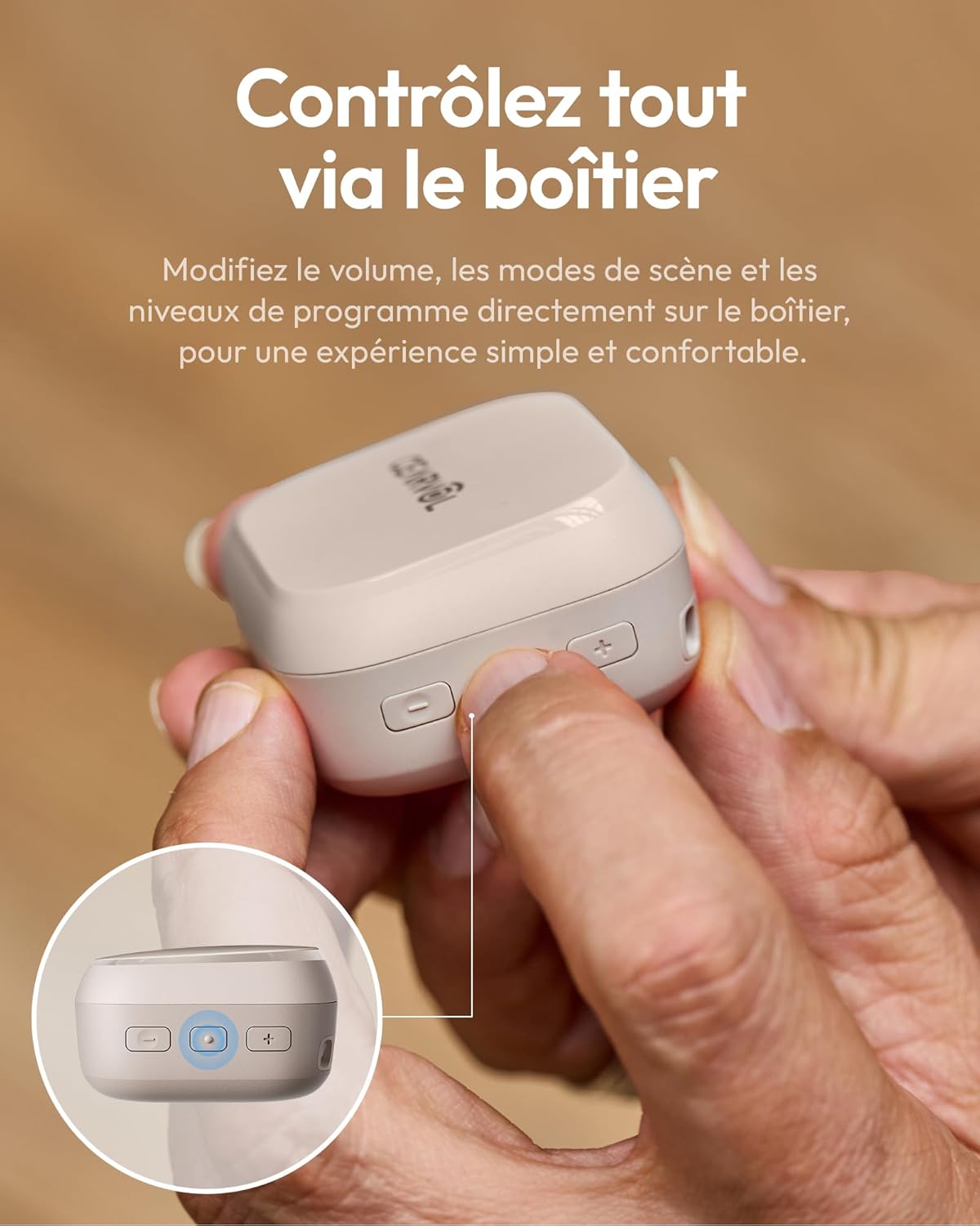 Nano Amplificateur auditif avec Étui de Charge, Contrôle Tout-en-un, 3 Modes et 3 Programmes Sonores, Design Discret, Lumière Stellaire