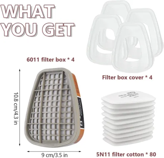 6001 Kit D'Accessoires Filtrant, Filtre pour Respiratoire avec 80 Cotons Filtrants 4 Cartouches Filtrants 4 Couvercles, Compatible 6000/7501/6200/7502/6800, pour Une Protection Faciale Optimale