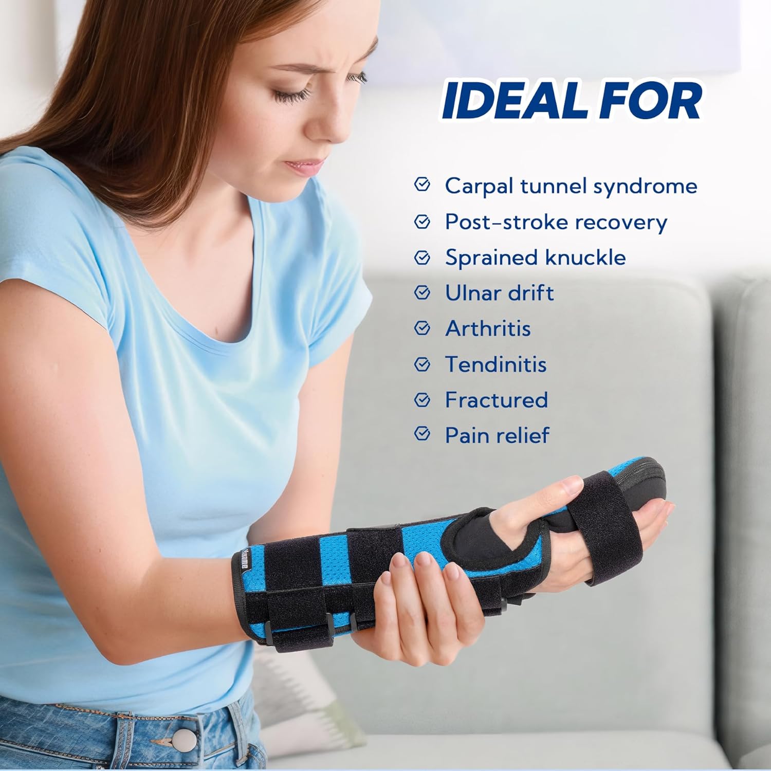 Attelle de repos pour la main, Support de nuit, attelle de poignet pour le canal carpien, support de poignet et de main pour les blessures de poignet, tendinite, de l'AVC, Main droite, M Right M