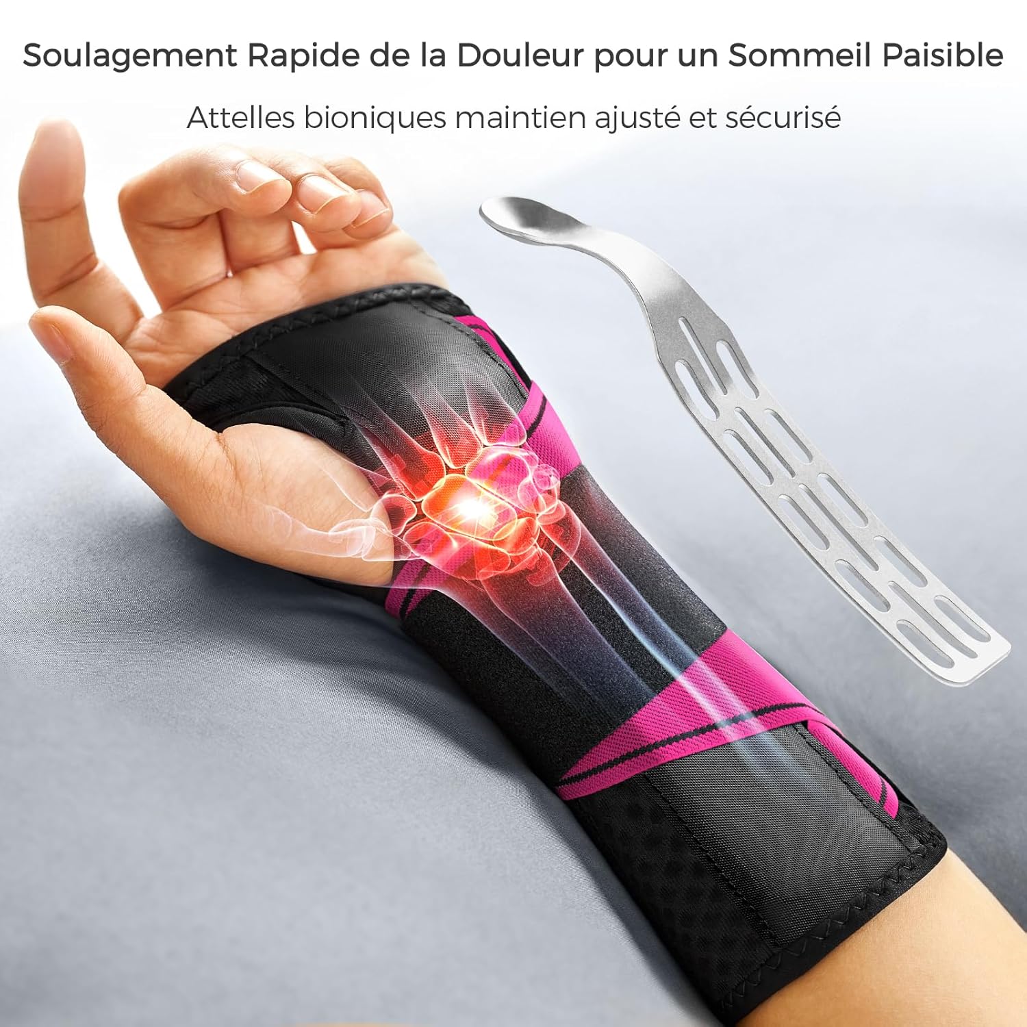 FREETOO Attelle poignet légère avec attelle métallique ergonomique, Orthese poignet facile à mettre-Portable jour et nuit, Attelles pour main et poignet longues–canal carpien, tendinite (Gauche,S/M) Main gauche (rouge cerise) S/M
