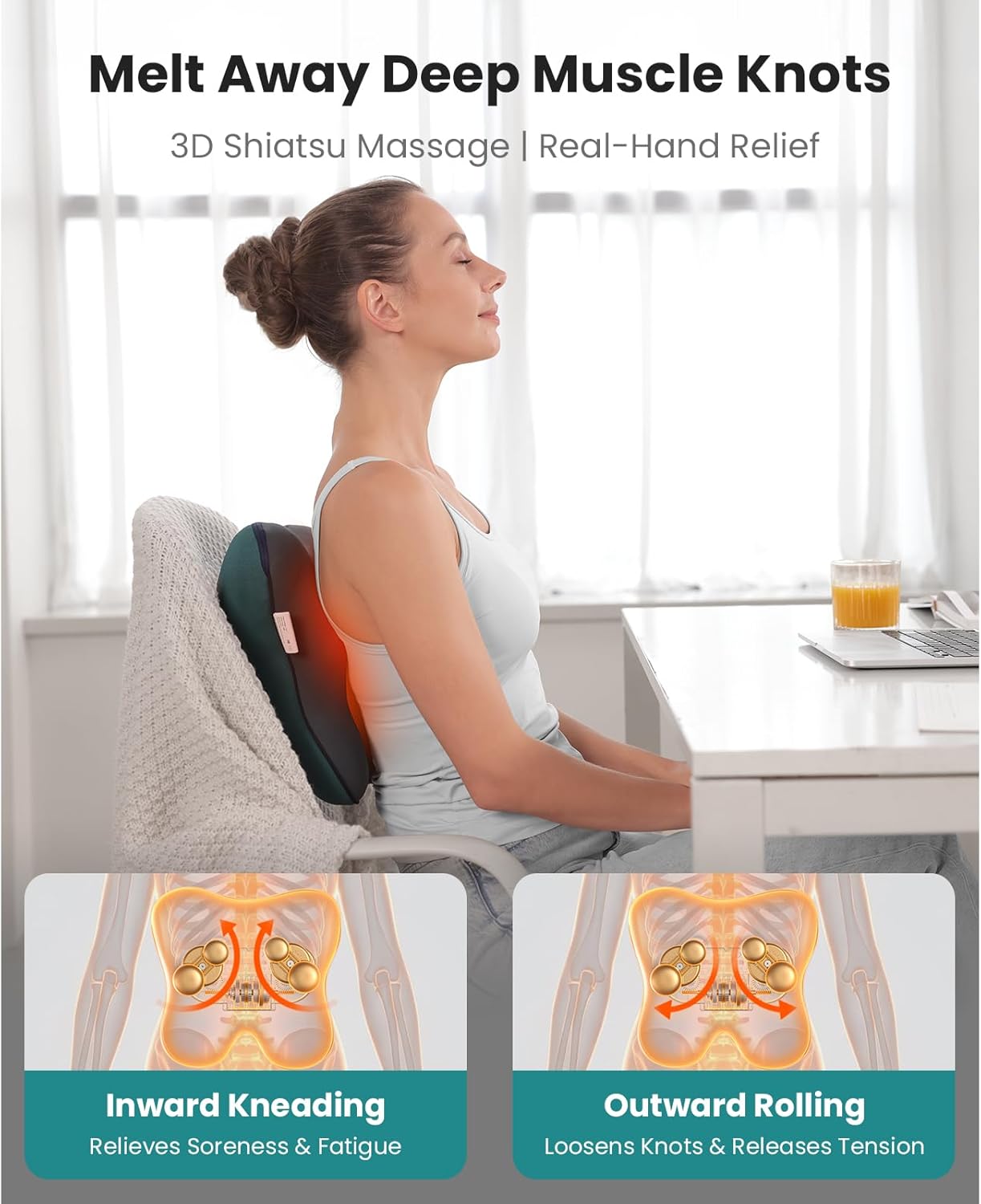 EZBack Masseur Cervical, Coussin Massage Dos et Cou Épaules avec chaleur, Appareil de Massager Shiatsu Électrique, Massage et Relaxation Cadeaux pour Femme Homme Green