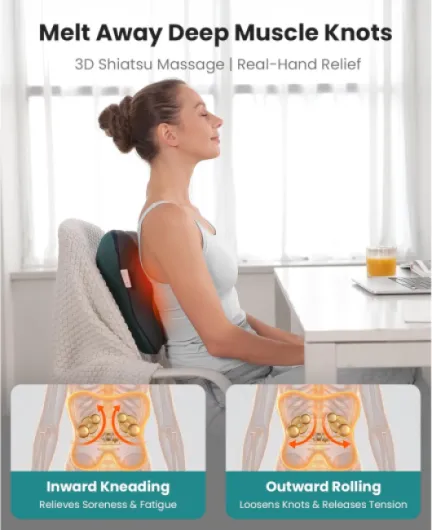 EZBack Masseur Cervical, Coussin Massage Dos et Cou Épaules avec chaleur, Appareil de Massager Shiatsu Électrique, Massage et Relaxation Cadeaux pour Femme Homme Green
