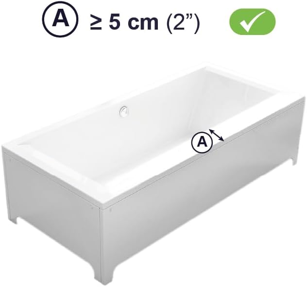 Barre d'Appui Baignoire Senior Réglable (Baignoires à Bord Lisse 5-14 Cm), Poignée Sécurité, Sans Percage, Blanche