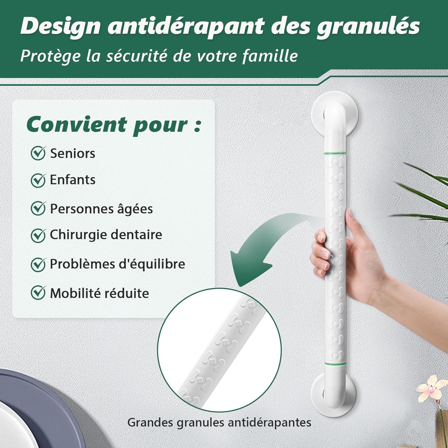 Lot de 2 Barres d'Appui Antidérapant pour Salle de Bain, Barre de Douche en Acier Inoxydable Blanc, Barre de Support de Sécurité pour Personnes Âgées, Enfants et Personnes Handicapées (50,8 cm)