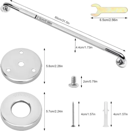 Sunzone Barres d'Appui de Salle de Bain,304 Antidérapant Acier Inox Maintien Poignée Douche, pour Baignoire,Toilettes, Salle de Bain, Rampe d'Escalier, 80cm Argent 80CM(Pack of 1）