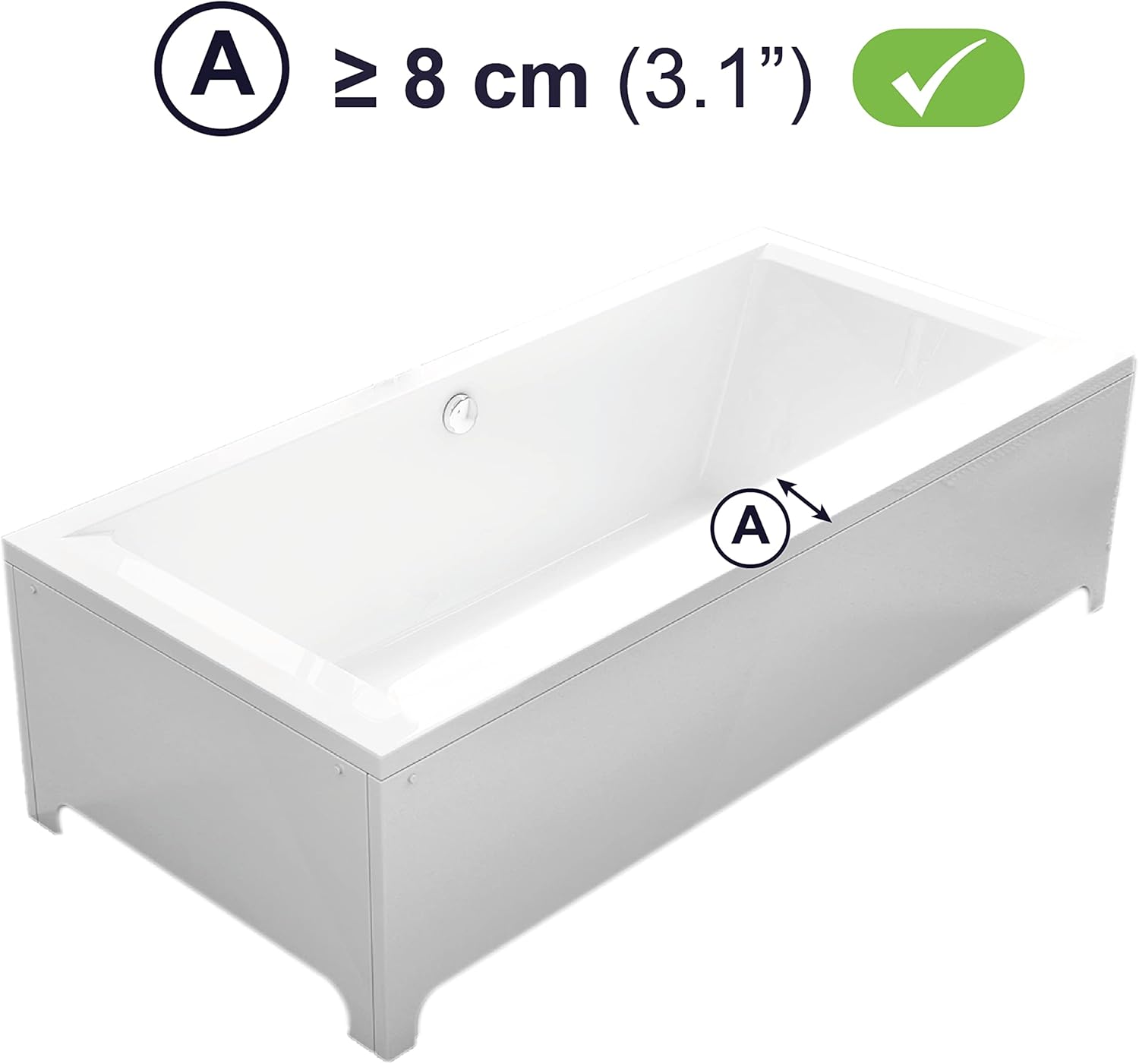 Barre d’Appui Baignoire Senior, Poignée Sécurité Sans Percage (Bords Lisses 8 cm), Salle de Bain Antidérapante Blanche
