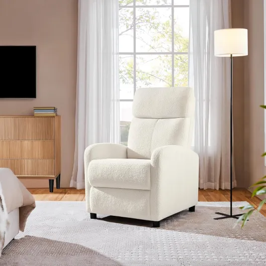 Yaheetech Fauteuil de Relaxation Petit Canapé Inclinable en Tissu Bouclette Doux en 3 Positions 1 Place avec Repose Pied/Chambre à Coucher/Home Cinéma/Salon Ivoire Ivoire Bouclé