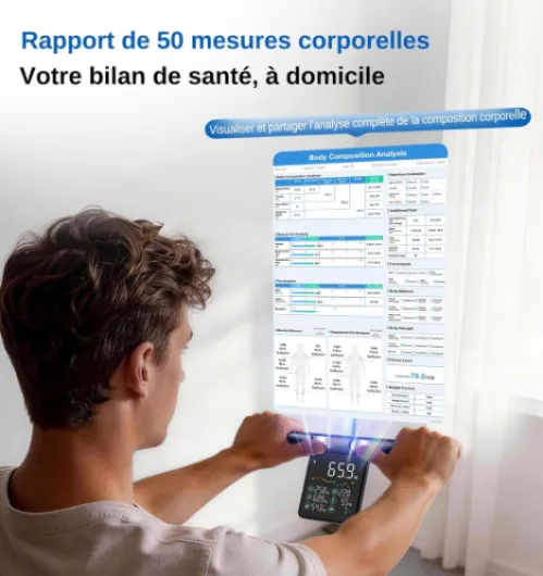 GE Connectée Balance Pese Personne, Smart Balance Masse Graisseuse et Musculaire IMC 8 Electrodes Impedancemetre avec 50 Mesures Affichées 180 kg Noir