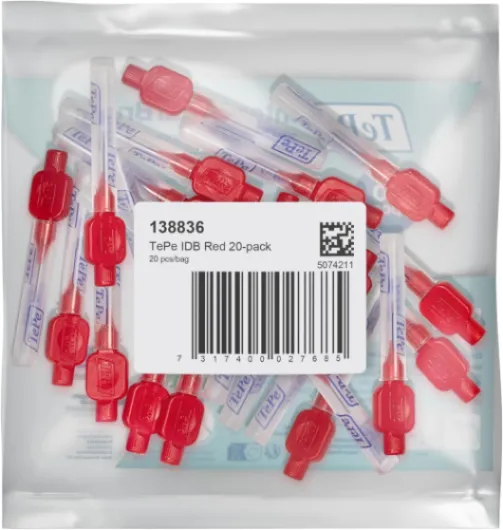 Brossettes Interdentaires TePe, Originales, Rouge 0.5mm/ISO 2, 8pcs, élimine la plaque dentaire, nettoyage efficace entre les dents, pour espaces serrés Red 20 unité (Lot de 1)