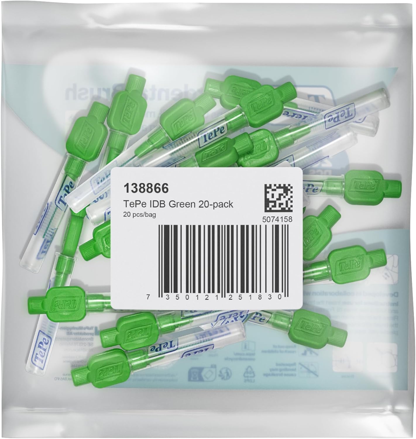 Brossettes Interdentaires TePe, Originales, Vert 0.8mm/ISO 5, 8pcs, élimine la plaque dentaire, nettoyage efficace entre les dents, pour espaces intermédiaires Green 20 unité (Lot de 1)