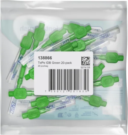 Brossettes Interdentaires TePe, Originales, Vert 0.8mm/ISO 5, 8pcs, élimine la plaque dentaire, nettoyage efficace entre les dents, pour espaces intermédiaires Green 20 unité (Lot de 1)
