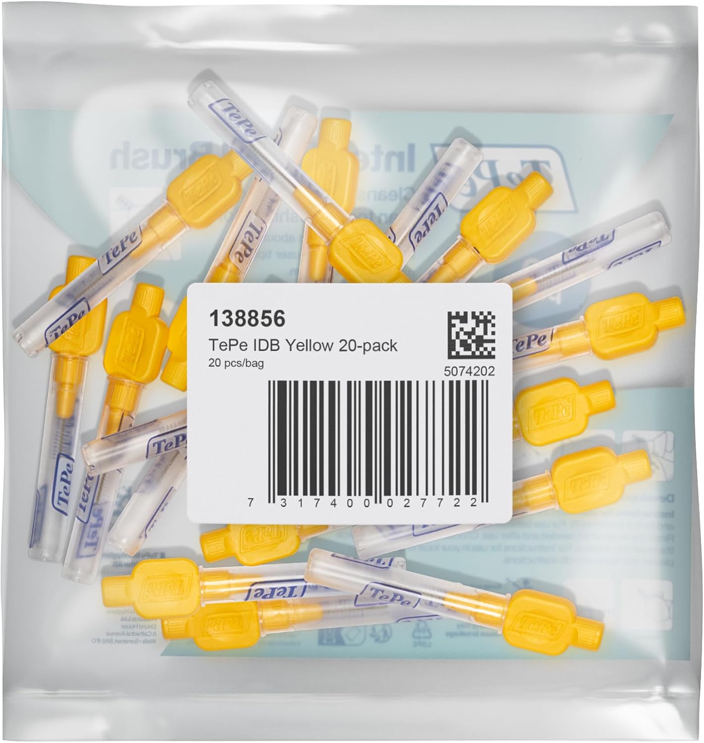Brossettes Interdentaires TePe, Originales, Jaune 0.7mm/ISO 4, 8pcs, élimine la plaque dentaire, nettoyage efficace entre les dents, pour espaces intermédiaires Yellow 20 unité (Lot de 1)