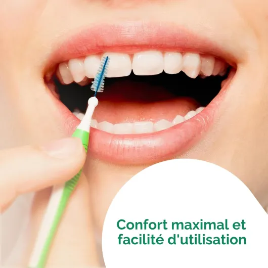 TRAV-LER brossettes interdentaires - nettoyage en profondeur entre les dents - manche pliable - élimination de la plaque dentaire - 0.6mm, ISO 0 - Taille XS - Lot de 3x6 (+ 1 échantillon gratuit)
