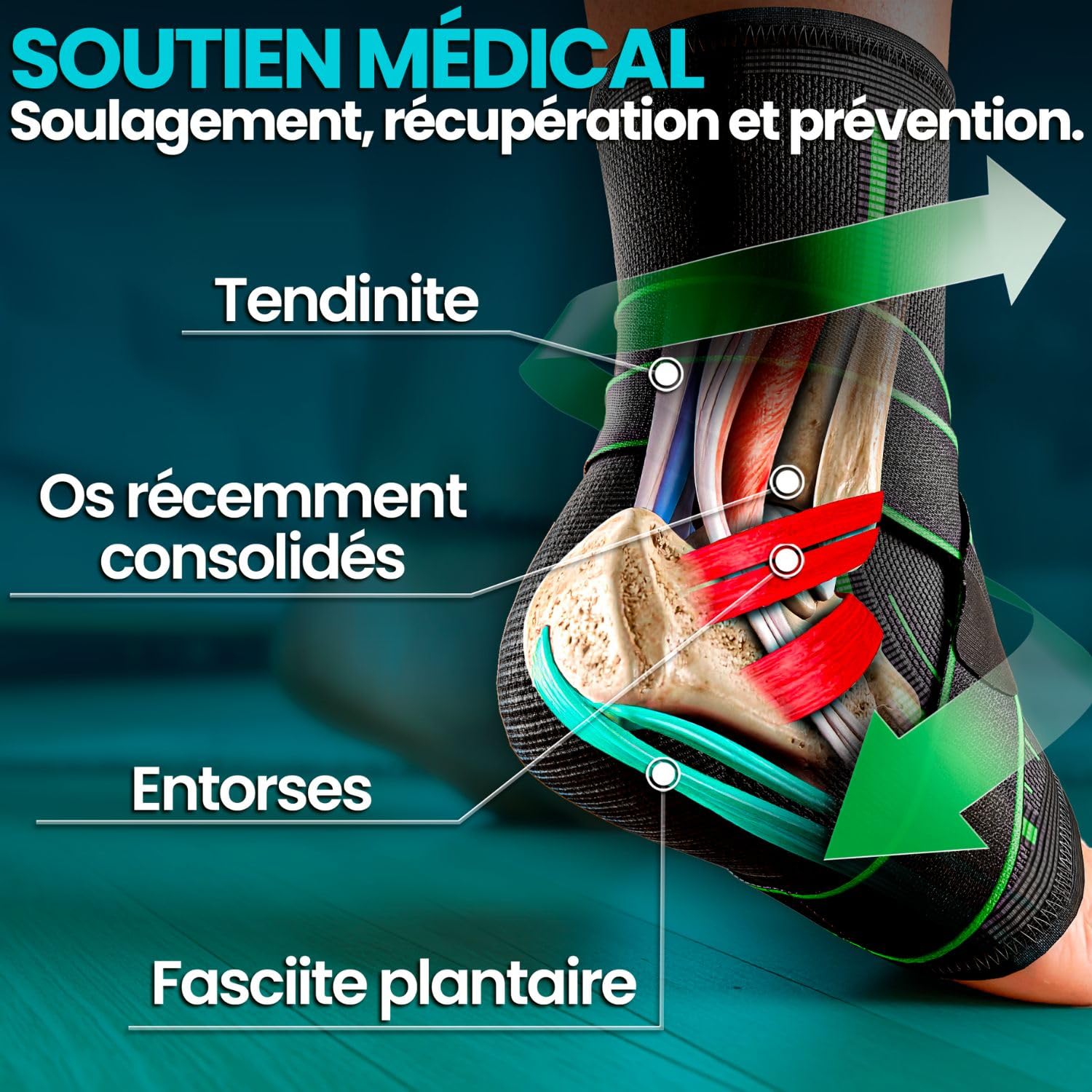 Chevillère Entorse Renforcée – Maintien et Stabilisation de la Cheville – Prévention des Entorses – Support Sport Ajustable pour les Deux Pieds Vert L