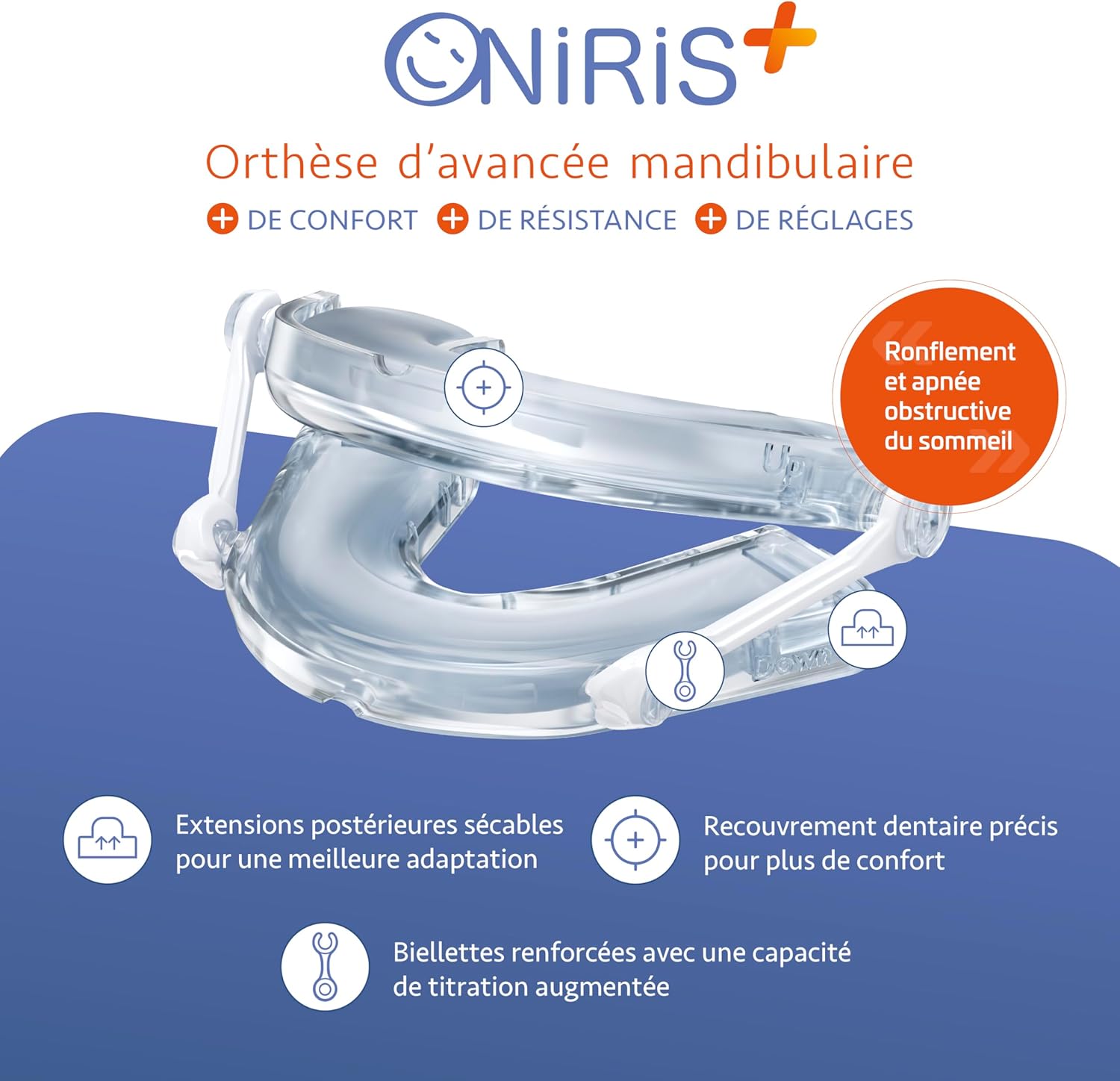 Orthèse Anti Ronflement - Validé Cliniquement pour l Apnée Du Sommeil - Made in France - Gouttière dentaire - Orthèse d avancée Mandibulaire – Agit sur les causes d’un Mauvais Sommeil - ONIPRO2