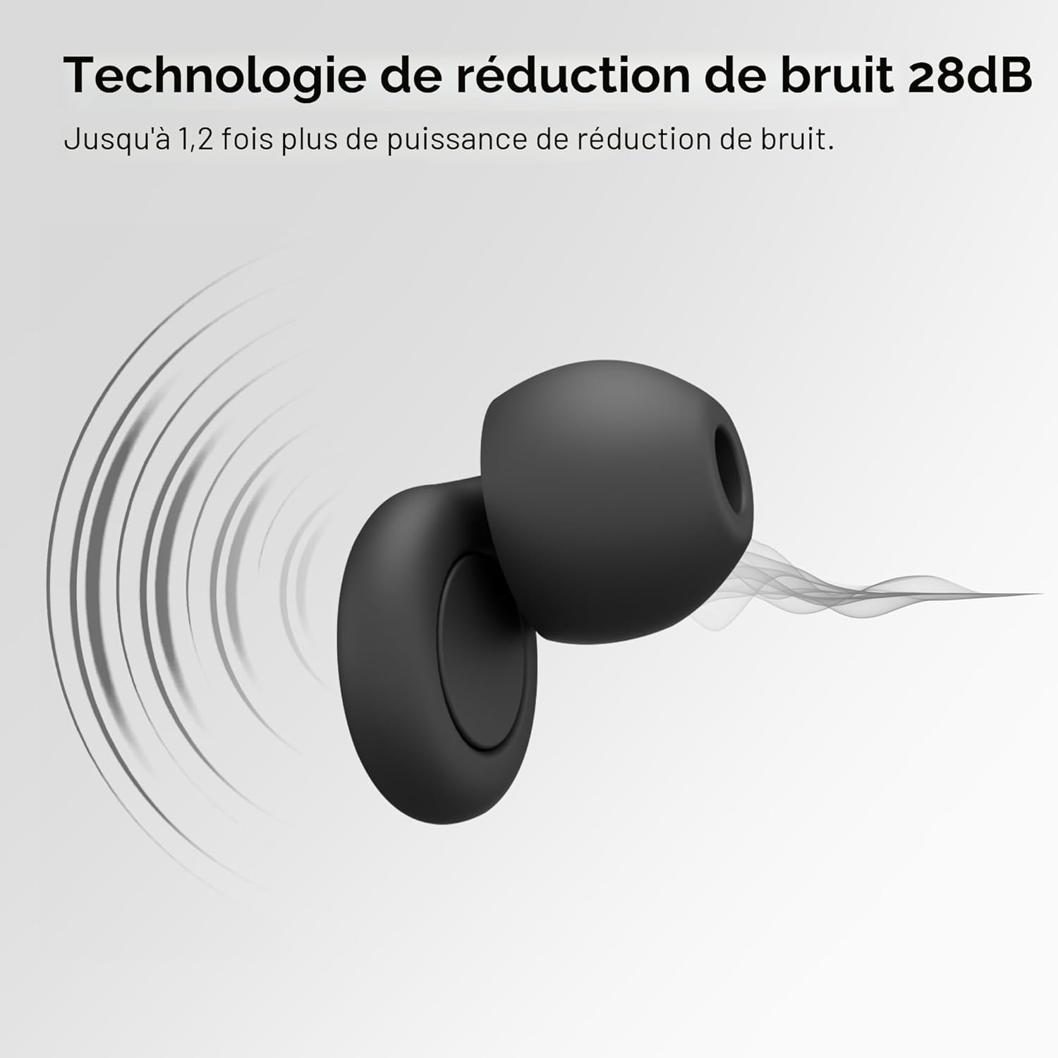 OPEIIN bouchon d'oreille - Silicone flexible, bouchons d'oreilles ultra doux réutilisables réduisant le bruit pour le sommeil, la concentration, les voyages -avec 8 embouts en XS/S/M/L (Black) Black Moyen
