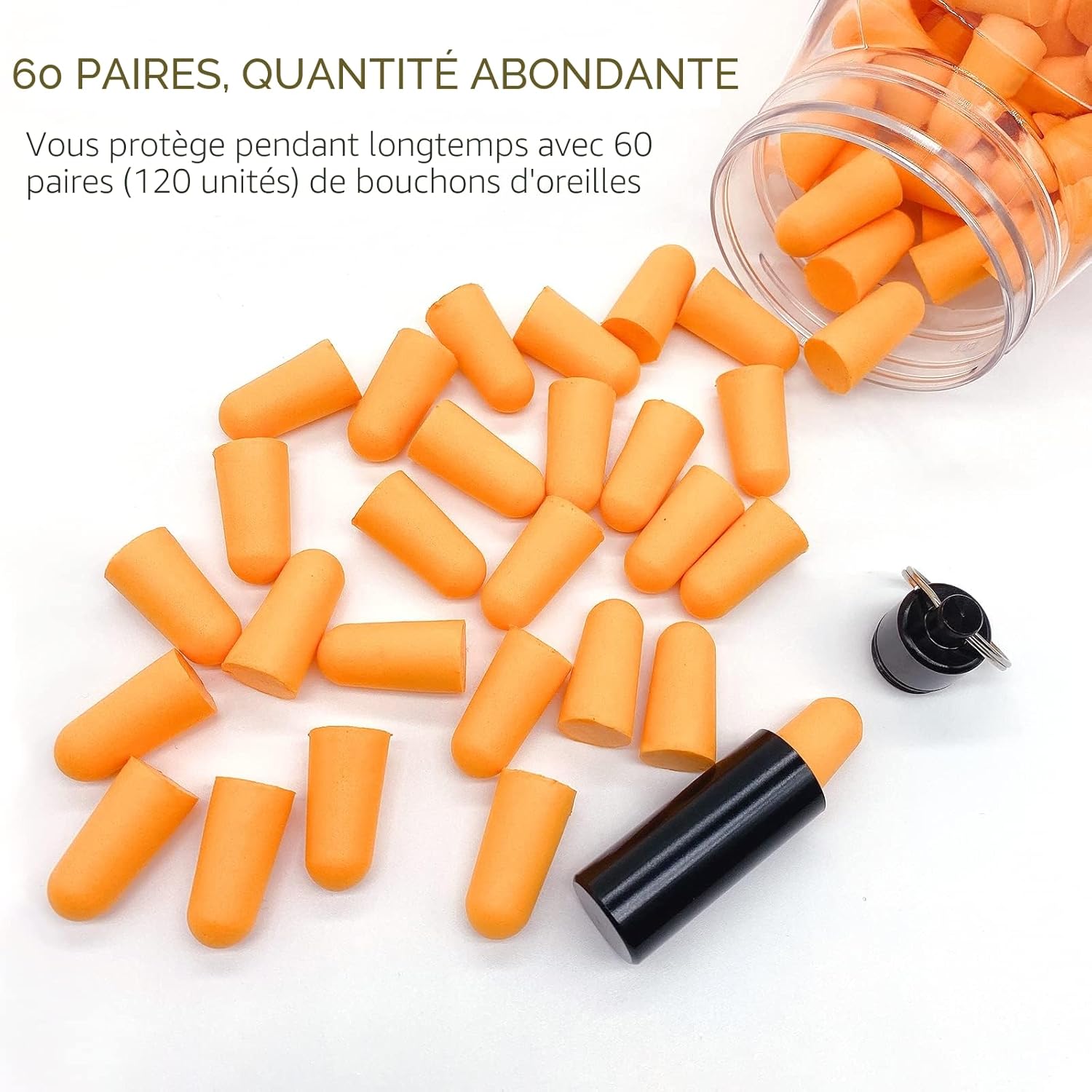 Bouchons D'Oreille, Boule Quies En Mousse Souple Avec éTui De Transport En Aluminium, 60 Paires SNR 38 db Ear Plugs, Protection Auditive Pour Sommei, RéDuction Du Bruit, Voyage, éTudes