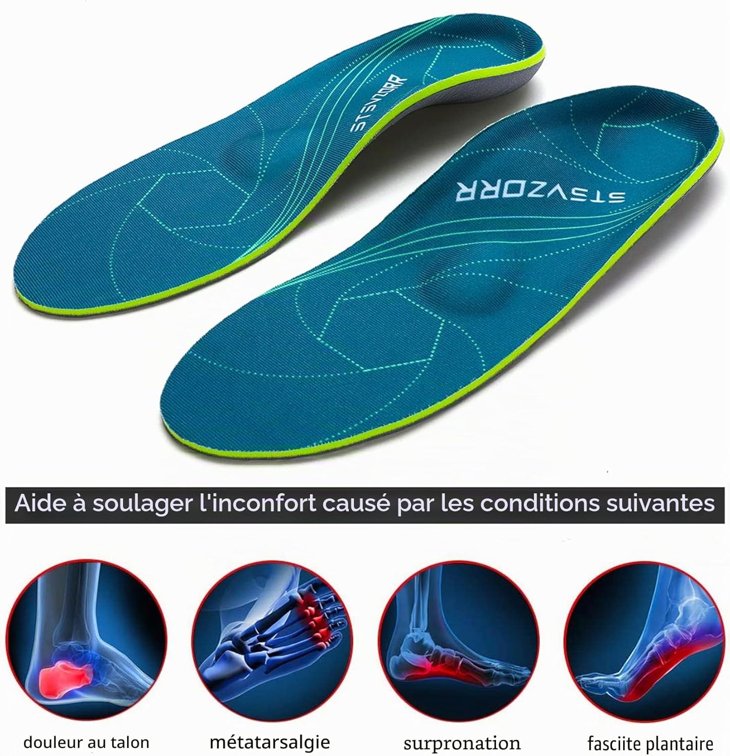 IFitna Semelles pour soutien de la voûte plantaire avec absorption des chocs et aide à soulager les douleurs du pied pour,fasciite plantaire,pieds plats,Vert-Taille 43-44 EU43-44(28cm) Vert Foncé
