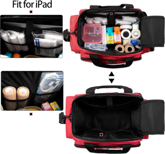 Sac Médical, Sac Infirmière, Malette Infirmiere Liberale avec Bande Réfléchissante pour Visite à Domicile en Portant Fournitures Médicales avec Nombreuses Poches pour Étudiant Infirmière, Rouge