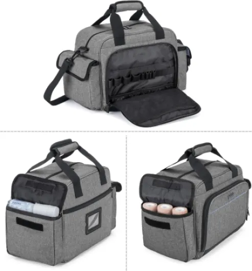 Sac pour Infirmière Libérale, Malette Infirmiere Liberale Convient à Visite à Domicile, Sac Bandoulière Porter Fourmitures Médical avec Nombreuse Poches pour Étudiant Infirmière, Gris Blanc